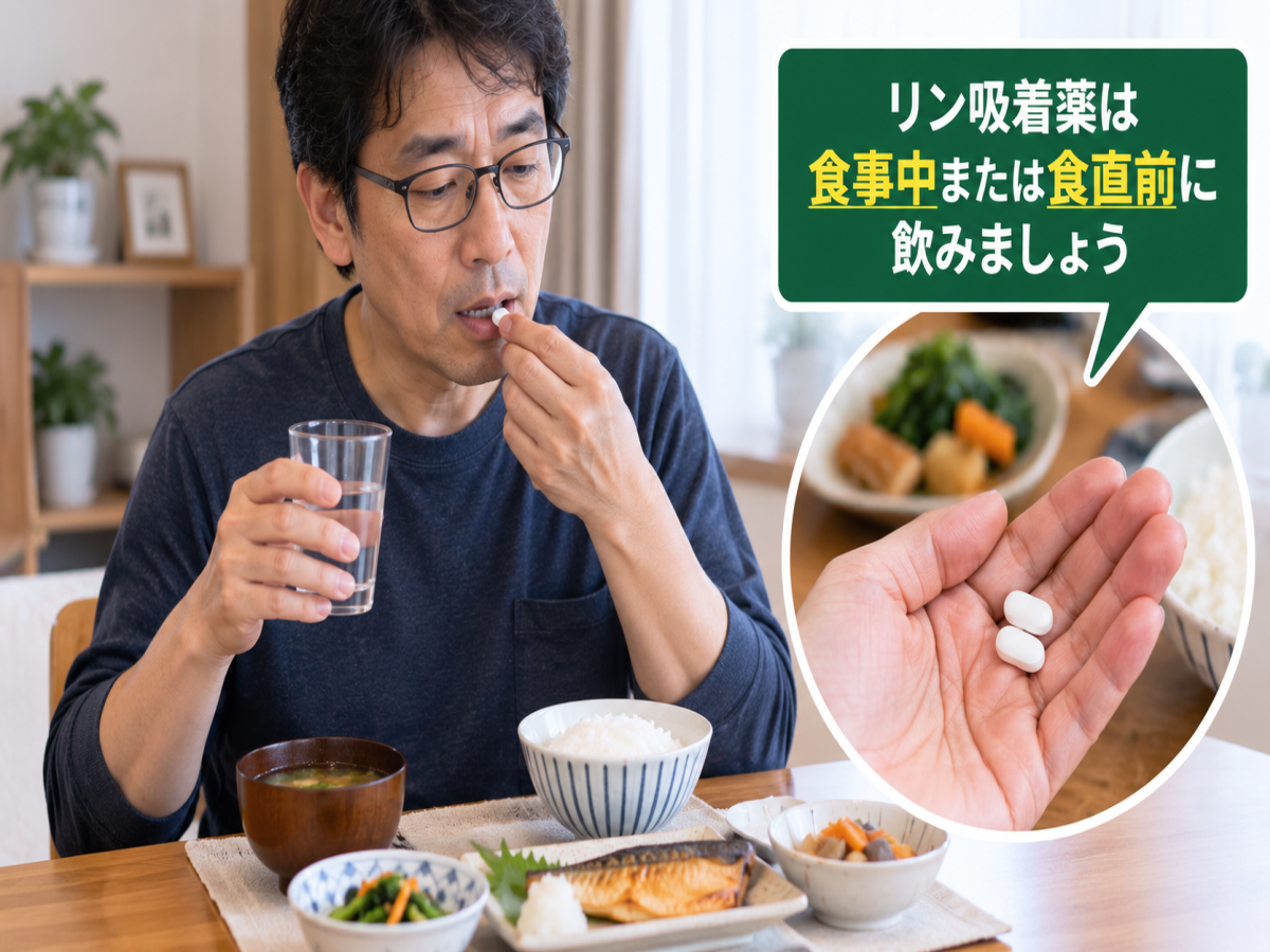 リン吸着薬は食事中または食直前に