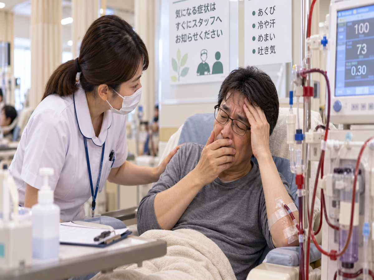 透析室で寄り添う看護師と患者